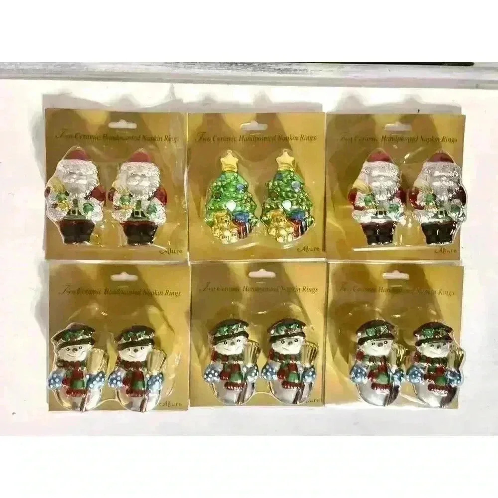 12 Ceramic‎ Handpainted Napkin Rings ~Santa Claus ~ By Allure 6 Pks Of 2